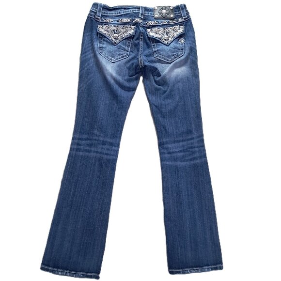 Miss Me Denim - Miss Me Jean Women 31x34, Tag 30X34 Boot Cut Embellished Distressed Flap Pockets